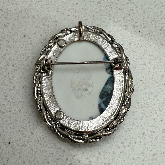 Vintage Lighthouse Brooch Pendant Silver Tone Ceramic - Picture 5 of 7